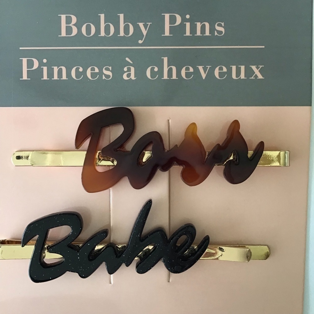 NEW Boss & Babe PAIR Adult Hair Bobby Pins Clips Faux Tortoise Black Shimmer